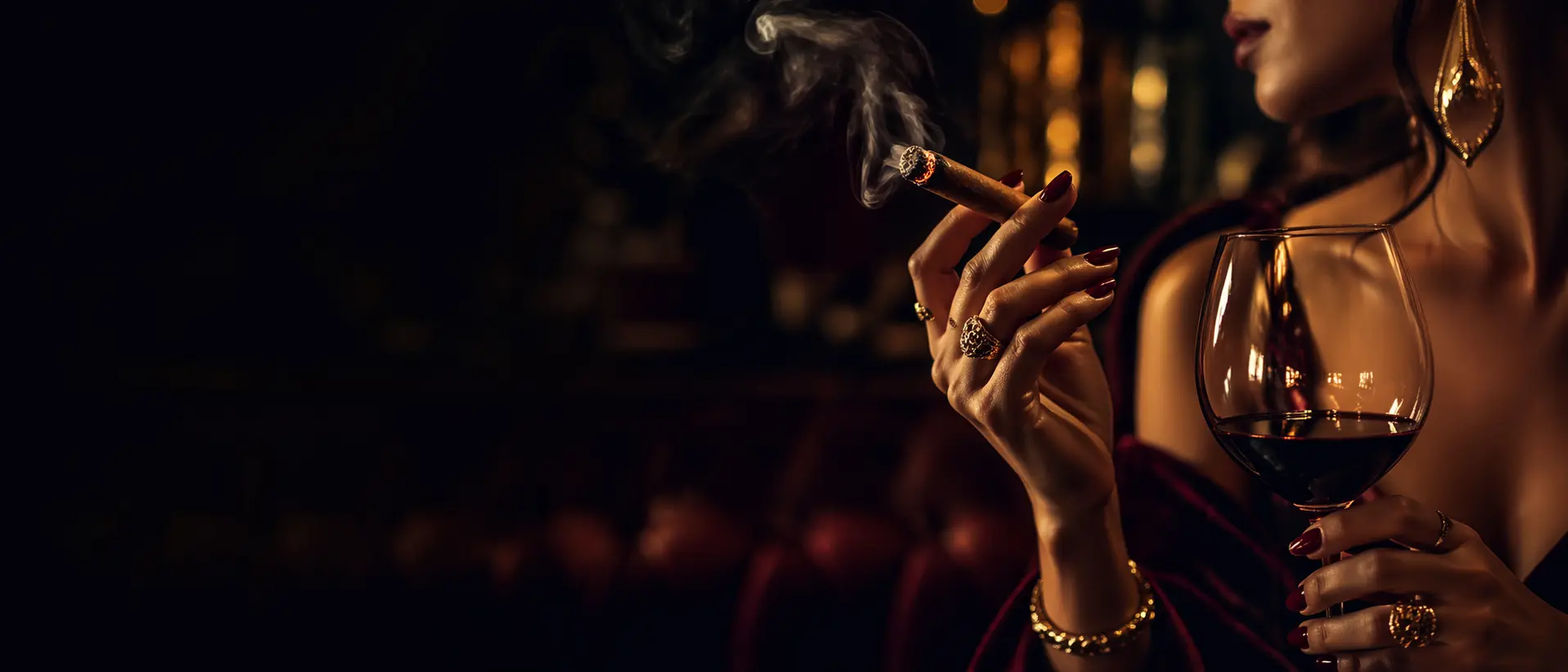 A premium cigar in the Queen Ember lounge