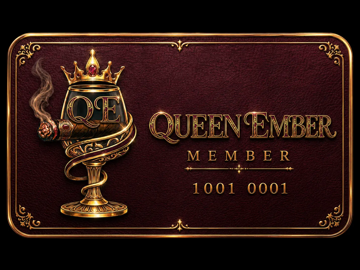 Queen Ember metallic gold membership card for exclusive experiences