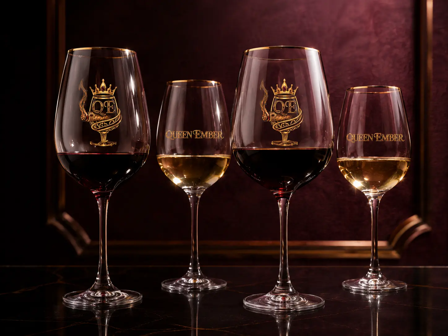 Red and white wine prepared for a refined Queen Ember tasting